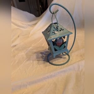 2/20$ Vintage Blue Lantern with Floral Cutouts